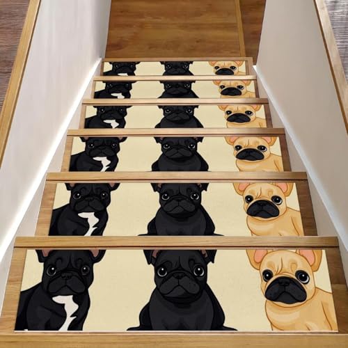 CHENZZZZ Teppich-Stufenmatten mit niedlichem Cartoon-Hundewelpen, rutschfest, 20,3 x 76,2 cm, für Holzstufen im Innenbereich, widerstandsfähiger Treppenläufer mit wiederverwendbarer, rückstandsfreier von CHENZZZZ