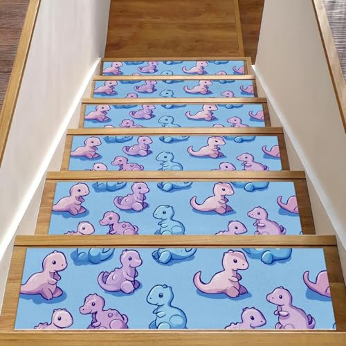 CHENZZZZ Teppich-Stufenmatten mit niedlichen Cartoon-Dinosauriern für Holzstufen im Innenbereich, rutschfest, für Haustiere, Kinder und ältere Menschen, 15 Stück CHENZZZZ Teppich-Stufenmatten mit niedlichen Cartoon-Dinosauriern für Holzstufen im Innenbereich, rutschfest, für Haustiere, Kinder und ältere Menschen, 15 Stück von CHENZZZZ