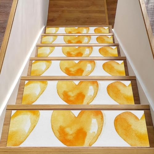 CHENZZZZ Treppenmatten für Holzstufen, 20,3 x 76,2 cm, rutschfest, waschbar, Treppenläufer, Teppiche für Kinder, ältere Hunde, Orange Hearts (3) von CHENZZZZ