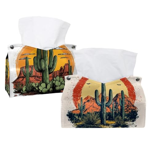 Desert Vibes Taschentuchbox-Halter für den Außenbereich, dekorativer Organizer aus Leder für Tischplatte, Badezimmer, Auto, Büro, 2 Stück Desert Vibes Taschentuchbox-Halter für den Außenbereich, dekorativer Organizer aus Leder für Tischplatte, Badezimmer, Auto, Büro, 2 Stück von CHENZZZZ