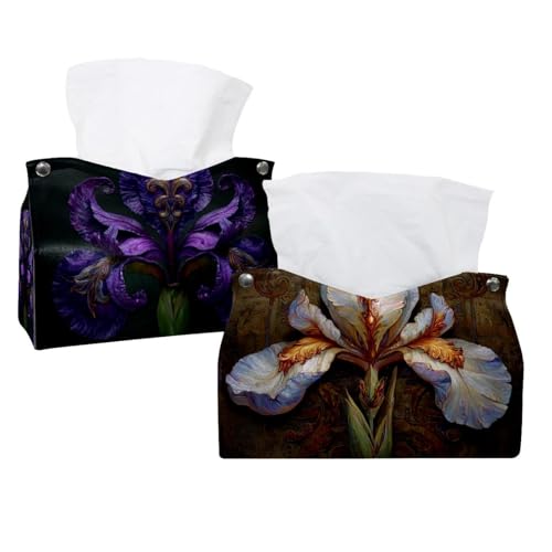 Fleur de Lis Iris Taschentuchbox-Abdeckung, Gesichtstücherhalter, Aufbewahrung für Badezimmer, Kommoden, Nachttisch, Salons und Büros, 2 Stück von CHENZZZZ