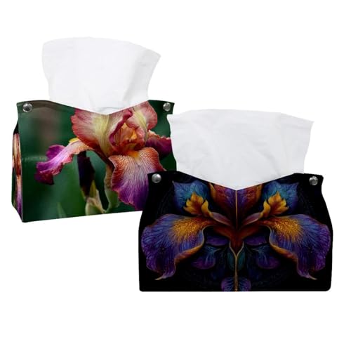 Fleur de Lis Iris Taschentuchbox-Abdeckung, moderner Halter, dekorativer Halter für Badezimmer, Schminktisch, Nachttisch, Schreibtisch und Auto, 2 Stück Fleur de Lis Iris Taschentuchbox-Abdeckung, moderner Halter, dekorativer Halter für Badezimmer, Schminktisch, Nachttisch, Schreibtisch und Auto, 2 Stück von CHENZZZZ
