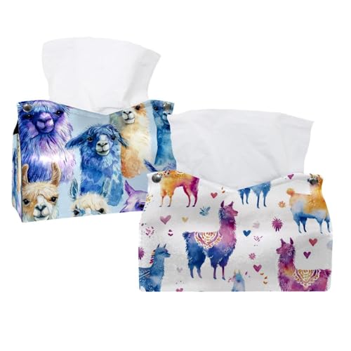 Lamas Taschentuchbox-Abdeckung, Leder, Taschentuchhalter, Gesichtstücheretui, Papier-Organizer für Badezimmer, Schminktisch, Arbeitsplatte, Auto, 2 Stück von CHENZZZZ