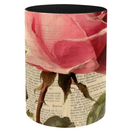 Runder kreativer Stifthalter, Motiv: Paris rosa Rose auf Vintage-Zeitpapier, Schreibtisch-Organizer, Aufbewahrungsbox, Büro-Leder-Organizer, 2 Stück Runder kreativer Stifthalter, Motiv: Paris rosa Rose auf Vintage-Zeitpapier, Schreibtisch-Organizer, Aufbewahrungsbox, Büro-Leder-Organizer, 2 Stück von CHENZZZZ