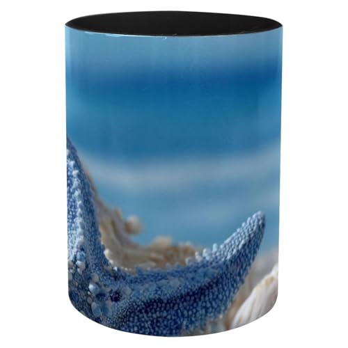 Runder kreativer Stifthalter, Ozean, Strand, Seestern, Muschel, blauer Skyli, Schreibtisch-Aufbewahrungsbox, Büro-Leder-Organizer Runder kreativer Stifthalter, Ozean, Strand, Seestern, Muschel, blauer Skyli, Schreibtisch-Aufbewahrungsbox, Büro-Leder-Organizer von CHENZZZZ