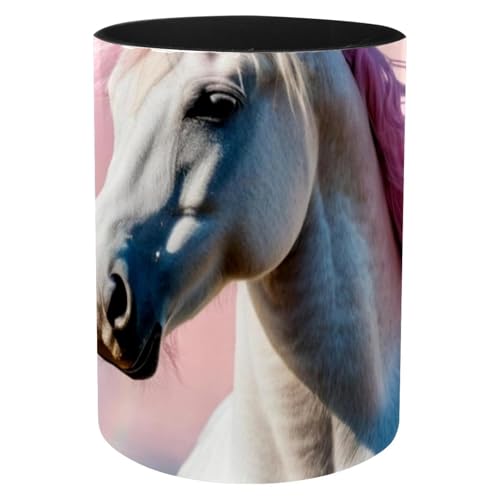 Runder kreativer Stifthalter, Regenbogen-Einhorn, Pink, 2 Stück, Schreibtisch-Aufbewahrungsbox, Aufbewahrungsbox, Büro-Leder-Organizer von CHENZZZZ