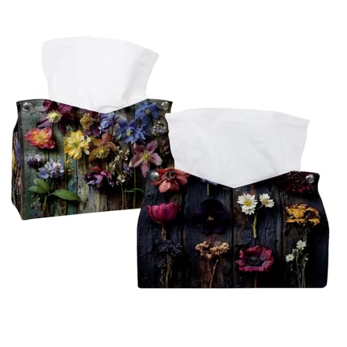 Set mit 2 Taschentuchboxen, Blumen auf Vintage-Holzbrettern (1) Taschentuchbox-Halter, Gesichtsserviettenspender für Badezimmer, Küche, Schlafzimmer, Büro, Hotel von CHENZZZZ