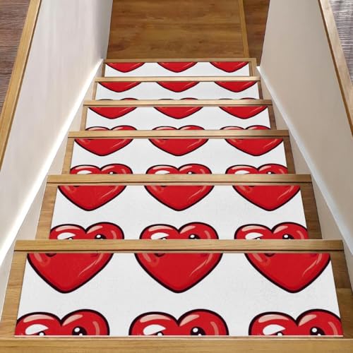 Stufenmatten für Holzstufen, niedliches rotes Herz-Kirsche (3) Treppenstufen, Teppichmatte, Stufenmatten für Haustiere, Hunde, ältere Menschen, 20,3 x 76,2 cm, 15 Stück von CHENZZZZ