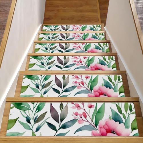 Stufenmatten mit Blumen und grünen Blättern, rutschfest, für Holzstufen, 20,3 x 76,2 cm, waschbar, wiederverwendbar, Teppich für Treppen, Teppiche, Innenbereich, Sicherheitstreppenstufen für Kinder Stufenmatten mit Blumen und grünen Blättern, rutschfest, für Holzstufen, 20,3 x 76,2 cm, waschbar, wiederverwendbar, Teppich für Treppen, Teppiche, Innenbereich, Sicherheitstreppenstufen für Kinder von CHENZZZZ