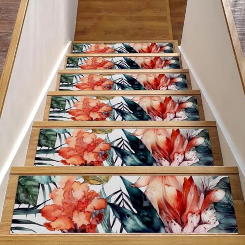Stufenmatten mit Blumenmuster mit Blumen, rutschfest, für Holzstufen, 20,3 x 76,2 cm, waschbar, wiederverwendbar, Teppich für Treppen, Teppiche, Innenbereich, Sicherheitstreppenstufen für Kinder Stufenmatten mit Blumenmuster mit Blumen, rutschfest, für Holzstufen, 20,3 x 76,2 cm, waschbar, wiederverwendbar, Teppich für Treppen, Teppiche, Innenbereich, Sicherheitstreppenstufen für Kinder von CHENZZZZ