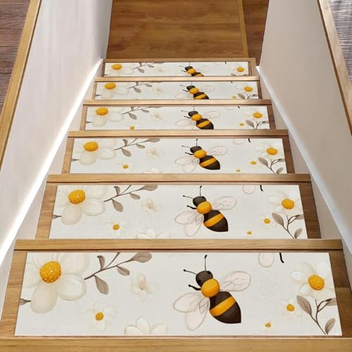 Stufenmatten mit weißen Blumen und Bienen, rutschfest, für Holzstufen, 20,3 x 76,2 cm, waschbar, wiederverwendbar, Teppich für Treppen, Teppiche, Innenbereich, Sicherheitstreppenstufen für Kinder Stufenmatten mit weißen Blumen und Bienen, rutschfest, für Holzstufen, 20,3 x 76,2 cm, waschbar, wiederverwendbar, Teppich für Treppen, Teppiche, Innenbereich, Sicherheitstreppenstufen für Kinder von CHENZZZZ