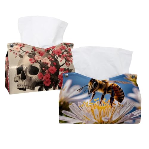 Taschentuchbox-Abdeckung, Bienen-Blume (3) Taschentuchbox-Halter, Gesichtsserviettenspender für Badezimmer, Küche, Schlafzimmer, Büro, Hotel, 2 Stück von CHENZZZZ
