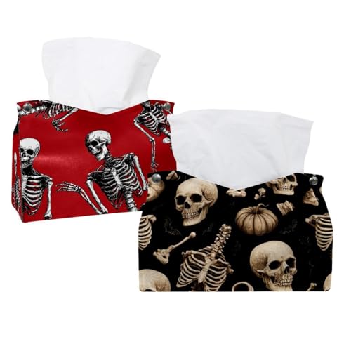 Taschentuchbox-Abdeckung, Halloween-Skelett-Muster, moderner Halter, dekorativer Halter für Badezimmer, Schminktisch, Nachttisch, Schreibtisch, Auto, 2 Stück Taschentuchbox-Abdeckung, Halloween-Skelett-Muster, moderner Halter, dekorativer Halter für Badezimmer, Schminktisch, Nachttisch, Schreibtisch, Auto, 2 Stück von CHENZZZZ