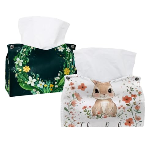 Taschentuchbox-Abdeckung, Hasen mit Blumen (2) Taschentuchbox-Halter, Gesichtsserviettenspender für Badezimmer, Küche, Schlafzimmer, Büro, Hotel, 2 Stück von CHENZZZZ