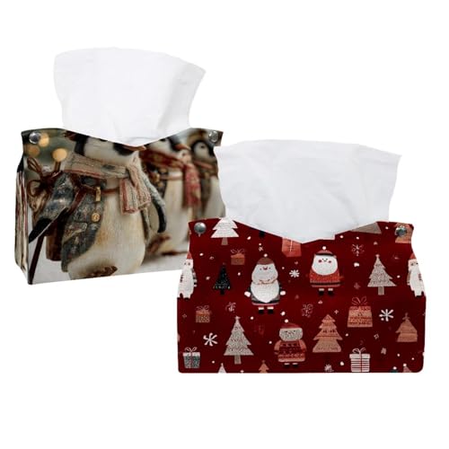 Taschentuchbox-Abdeckung, Leder, Weihnachtsmotiv, Rot, für Badezimmer, Zuhause, Büro, Dekoration, 2 Stück Taschentuchbox-Abdeckung, Leder, Weihnachtsmotiv, Rot, für Badezimmer, Zuhause, Büro, Dekoration, 2 Stück von CHENZZZZ