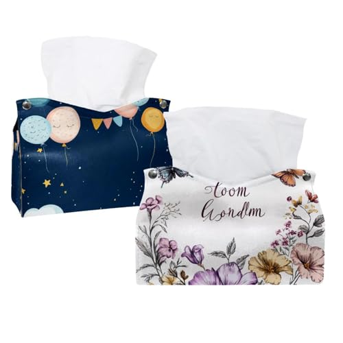 Taschentuchbox-Abdeckung, Leder, schöne Blumen, Schmetterlinge, 3 Stück, dekorativ für Badezimmer, Zuhause, Büro, Dekoration, 2 Stück Taschentuchbox-Abdeckung, Leder, schöne Blumen, Schmetterlinge, 3 Stück, dekorativ für Badezimmer, Zuhause, Büro, Dekoration, 2 Stück von CHENZZZZ