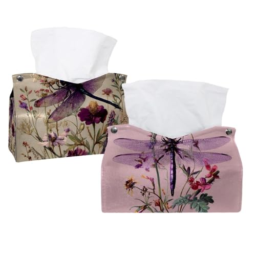 Taschentuchbox-Abdeckung, Libelle, antikes botanisches Wildf (6), für Badezimmer, Schminktisch, Kommoden, Nachttisch, Salons und Büros, 2 Stück von CHENZZZZ