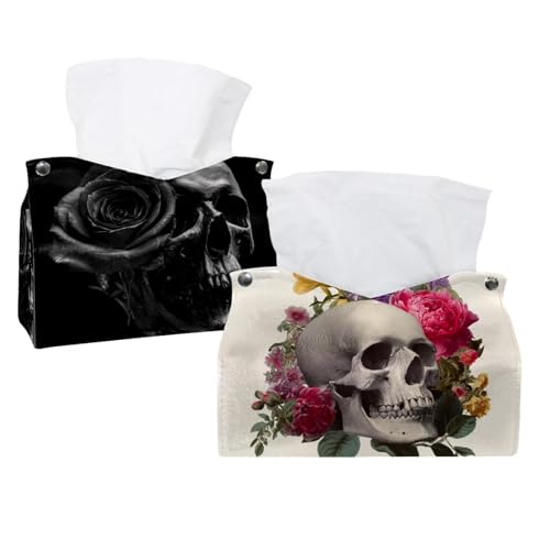 Taschentuchbox-Abdeckung, Motiv: Totenkopf und Blumen, moderner Halter, dekorativer Halter für Badezimmer, Schminktisch, Nachttisch, Schreibtisch und Auto, 2 Stück Taschentuchbox-Abdeckung, Motiv: Totenkopf und Blumen, moderner Halter, dekorativer Halter für Badezimmer, Schminktisch, Nachttisch, Schreibtisch und Auto, 2 Stück von CHENZZZZ