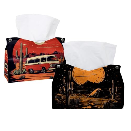 Taschentuchbox-Abdeckung, Motiv: Wüstencamping mit Kaktusdruck, moderner Halter, dekorativer Halter für Badezimmer, Schminktisch, Nachttisch, Schreibtisch und Auto, 2 Stück Taschentuchbox-Abdeckung, Motiv: Wüstencamping mit Kaktusdruck, moderner Halter, dekorativer Halter für Badezimmer, Schminktisch, Nachttisch, Schreibtisch und Auto, 2 Stück von CHENZZZZ