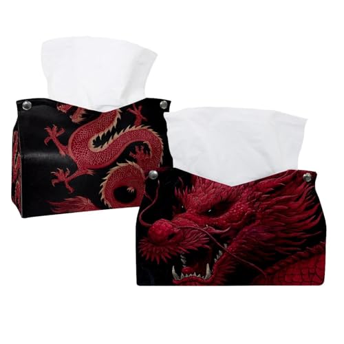 Taschentuchbox-Abdeckung, Motiv: chinesischer Drache, moderner Halter, dekorativer Halter für Badezimmer, Schminktisch, Nachttisch, Schreibtisch und Auto, 2 Stück Taschentuchbox-Abdeckung, Motiv: chinesischer Drache, moderner Halter, dekorativer Halter für Badezimmer, Schminktisch, Nachttisch, Schreibtisch und Auto, 2 Stück von CHENZZZZ
