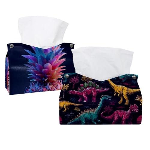 Taschentuchbox-Abdeckung, bunt, handgezeichnete Dinosaurier-Muster, moderner Halter – dekorativer Halter/Organizer für Badezimmer, Schminktisch, Nachttisch, Schreibtisch und Auto, 2 Stück Taschentuchbox-Abdeckung, bunt, handgezeichnete Dinosaurier-Muster, moderner Halter – dekorativer Halter/Organizer für Badezimmer, Schminktisch, Nachttisch, Schreibtisch und Auto, 2 Stück von CHENZZZZ