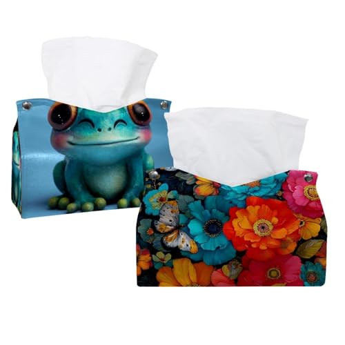 Taschentuchbox-Abdeckung, bunte Blumen und Schmetterlinge, moderner Halter – dekorativer Halter/Organizer für Badezimmer, Schminktisch, Nachttisch, Schreibtisch und Auto, 2 Stück von CHENZZZZ