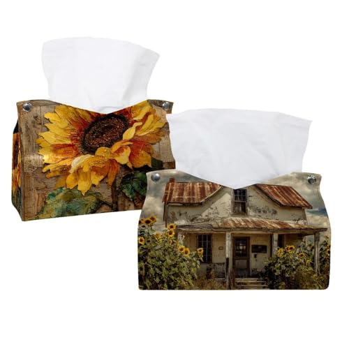 Taschentuchbox-Abdeckung, rustikale Bauernhaus-Sonnenblume, moderner Halter, dekorativer Halter für Badezimmer, Schminktisch, Nachttisch, Schreibtisch und Auto, 2 Stück Taschentuchbox-Abdeckung, rustikale Bauernhaus-Sonnenblume, moderner Halter, dekorativer Halter für Badezimmer, Schminktisch, Nachttisch, Schreibtisch und Auto, 2 Stück von CHENZZZZ