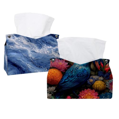 Taschentuchbox-Abdeckung aus Leder – Blau, bunte Blumen, Vogel, Taschentuchbox-Halter, dekorativ für Badezimmer, Zuhause, Büro, Dekoration, 2 Stück Taschentuchbox-Abdeckung aus Leder – Blau, bunte Blumen, Vogel, Taschentuchbox-Halter, dekorativ für Badezimmer, Zuhause, Büro, Dekoration, 2 Stück von CHENZZZZ