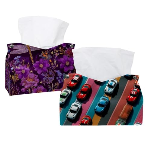 Taschentuchbox-Abdeckung für Zimmer, Zuhause und Büro, Rennwagen mit buntem Rennbahn-Pat (1) Taschentuchbox-Halter, 2 Stück von CHENZZZZ