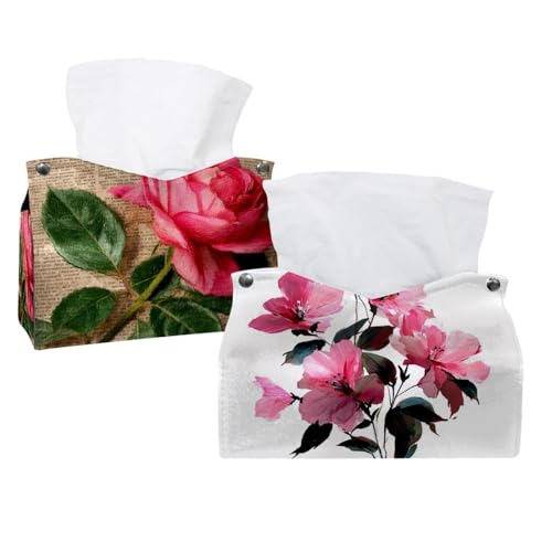 Taschentuchbox-Abdeckung für Zimmer, Zuhause und Büro, rosa Blumen auf weißem Hintergrund, 1 Taschentuchboxen, 2 Stück Taschentuchbox-Abdeckung für Zimmer, Zuhause und Büro, rosa Blumen auf weißem Hintergrund, 1 Taschentuchboxen, 2 Stück von CHENZZZZ