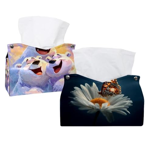 Taschentuchbox mit Gänseblümchen-Schmetterlingen, Leder, Taschentuchhalter, Gesichtstücheretui, Papier-Organizer für Badezimmer, Schminktisch, Arbeitsplatte, Auto, 2 Stück Taschentuchbox mit Gänseblümchen-Schmetterlingen, Leder, Taschentuchhalter, Gesichtstücheretui, Papier-Organizer für Badezimmer, Schminktisch, Arbeitsplatte, Auto, 2 Stück von CHENZZZZ