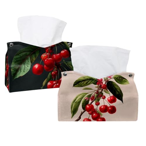 Taschentuchbox mit Kirschfrucht und roten Beeren, 2 Stück, Leder, Taschentuchhalter, Gesichtstücheretui, Papier-Organizer für Badezimmer, Schminktisch, Tisch, Auto Taschentuchbox mit Kirschfrucht und roten Beeren, 2 Stück, Leder, Taschentuchhalter, Gesichtstücheretui, Papier-Organizer für Badezimmer, Schminktisch, Tisch, Auto von CHENZZZZ
