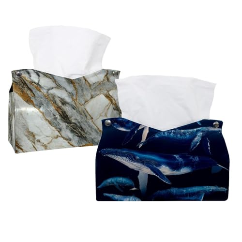 Taschentuchbox mit Meeressäugetieren mit Walen, 2 Stück, aus Leder, für Kommode, Badezimmer, dekorativ von CHENZZZZ