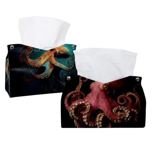Taschentuchbox mit Oktopus-Motiv, Leder, Taschentuchhalter, Gesichtstücheretui, Papier-Organizer für Badezimmer, Waschtisch, Arbeitsplatte, Auto, 2 Stück Taschentuchbox mit Oktopus-Motiv, Leder, Taschentuchhalter, Gesichtstücheretui, Papier-Organizer für Badezimmer, Waschtisch, Arbeitsplatte, Auto, 2 Stück von CHENZZZZ