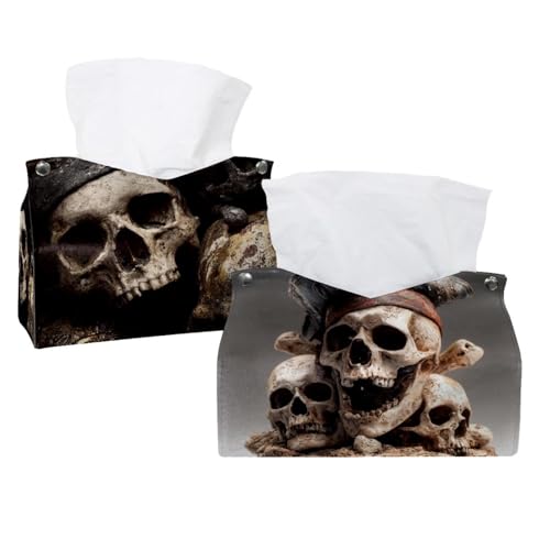 Taschentuchbox mit Piratenschädeln, 3 Stück, Leder, Taschentuchhalter, Gesichtstücheretui, Papier-Organizer für Badezimmer, Waschtisch, Arbeitsplatte, Auto, 2 Stück von CHENZZZZ