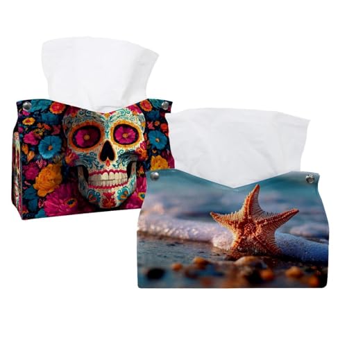 Taschentuchbox mit Seestern, Muscheln, Meer, Strand, auf Tisch und Barth-Raum, 2 Stück Taschentuchbox mit Seestern, Muscheln, Meer, Strand, auf Tisch und Barth-Raum, 2 Stück von CHENZZZZ