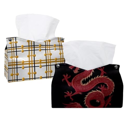 Taschentuchbox mit chinesischem Drachen, dekorativer Organizer aus Leder, für Tischplatte, Bad, Auto, Büro, 2 Stück Taschentuchbox mit chinesischem Drachen, dekorativer Organizer aus Leder, für Tischplatte, Bad, Auto, Büro, 2 Stück von CHENZZZZ