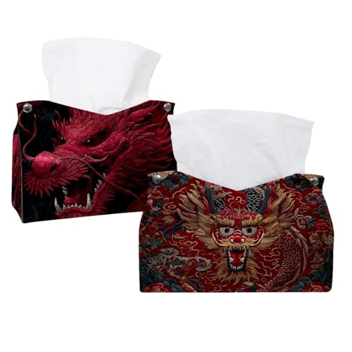 Taschentuchbox mit chinesischem Drachen-Motiv, Leder, für Badezimmer, Waschtisch, Arbeitsplatte, Auto, 2 Stück Taschentuchbox mit chinesischem Drachen-Motiv, Leder, für Badezimmer, Waschtisch, Arbeitsplatte, Auto, 2 Stück von CHENZZZZ