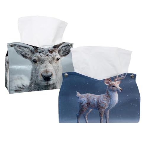 Taschentuchbox mit weihnachtlichem Hirsch, schneebedeckt, Leder, Taschentuchhalter, Gesichtstücheretui, Papier-Organizer für Badezimmer, Schminktisch, Arbeitsplatte, Auto, 2 Stück Taschentuchbox mit weihnachtlichem Hirsch, schneebedeckt, Leder, Taschentuchhalter, Gesichtstücheretui, Papier-Organizer für Badezimmer, Schminktisch, Arbeitsplatte, Auto, 2 Stück von CHENZZZZ