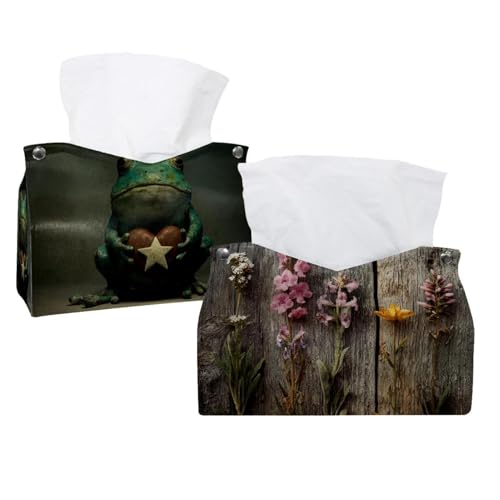 Taschentuchhalter, Blumen auf Vintage-Holzbrettern, 19 x 12,7 x 15 cm, 2 Stück von CHENZZZZ