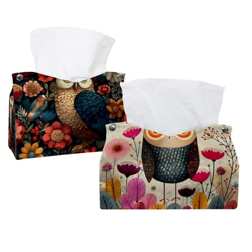 Taschentuchspender mit Cartoon-Eulen, Blumen und Vögeln (3) aus Leder, für Kommode, Badezimmer, dekorativ, 2 Stück von CHENZZZZ