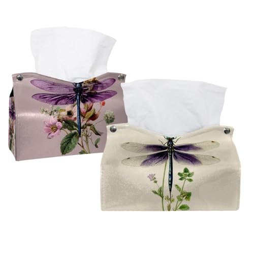 Taschentuchspender mit Libellen-Motiv, antikes botanisches Wildf (2), Leder, Gesichtstuchspender, Box für Kommode, Badezimmer, dekorativ, 2 Stück von CHENZZZZ