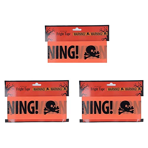 CHEOTIME 3Pcs Halloween Caution Tape, 18 Meters Total Orange Warning Tape with Skull Pattern for Party, Adjustable Barricade for Haunted House von CHEOTIME