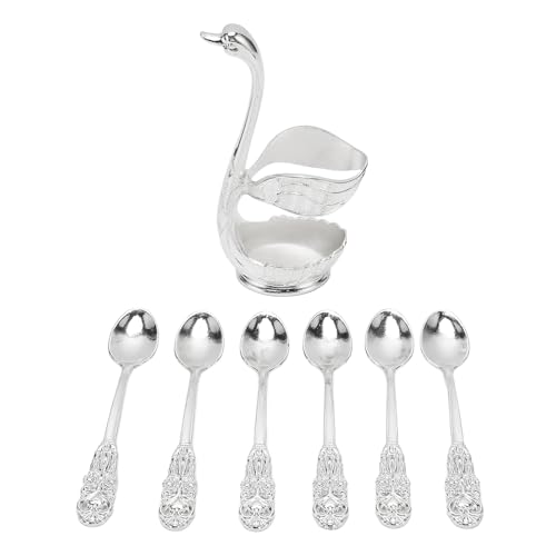 CHEOTIME 6Pcs Dessert Spoon Set, Stainless Steel Coffee Teaspoons with Swan Base Holder, Elegant Tableware for Cake, Fruit, Kitchen Decor​ von CHEOTIME