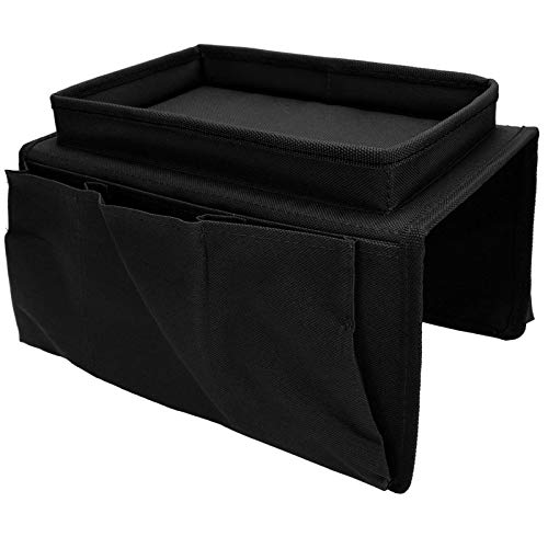CHEOTIME Armlehnen Organizer, Couch Getränkehalter 4 Taschen Sofa Ablage Tv Fernbedienungs Organizer Couch Ablage Sessel Couch Tasche mit Getränkehalter Tablett(Schwarz) von CHEOTIME