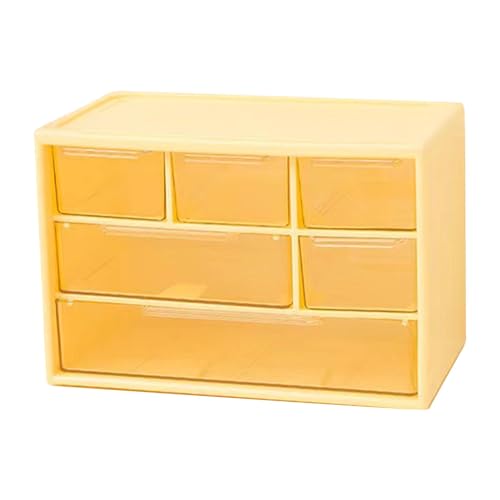 CHEOTIME Desk Organizer Drawer 3 Layer Desktop Drawer Storage Box 6 Grid Small Item Organizer Jewelry Drawer Organizer for Office Makeup Storage Cabinet (Gelb) von CHEOTIME