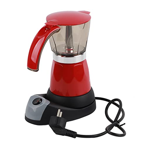 CHEOTIME Electric Moka Pot, 6 Tasse Herd Kaffeemaschine 300 ml mit transparenter Behälter und abnehmbarer Basis für die Heimküche, schnelle Kaffeemaschine (Rot) von CHEOTIME