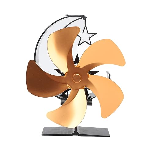 CHEOTIME Holzbrenner Ventilator 5 Klingen Ultra ruhige Luftzirkulation Heizung Energieeinsparung Wärmeantrieb Kaminventilator für Eisfischerei Camping Holzofenzubehör (Gold) von CHEOTIME