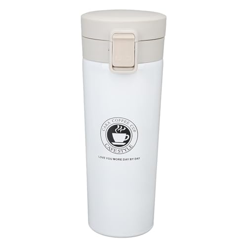 CHEOTIME Isolierte Kaffeetasse, Reise Kaffeetasse aus Edelstahl, tragbare isolierte Auto Wasserflasche mit Druckknopfdeckel für Kaffee Tee Getränke (500ml) von CHEOTIME