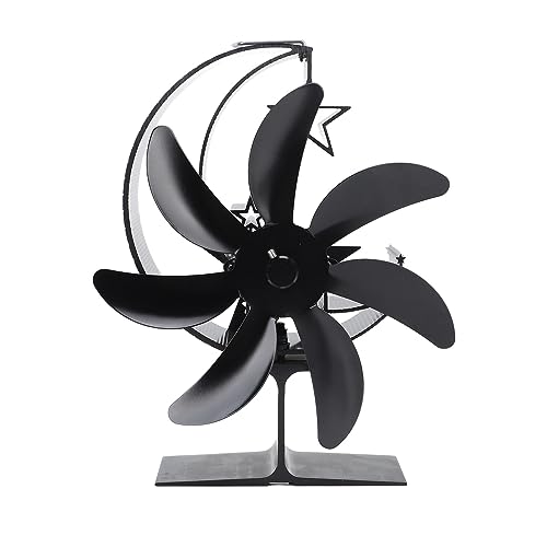 CHEOTIME Log Burner Fan Heat Powered Stove Fan 7 Blade Moon Model Silent Operation Circulating Warm Air Highly Efficient Log Burner Fan For Wood Stove Accessories (Black) von CHEOTIME